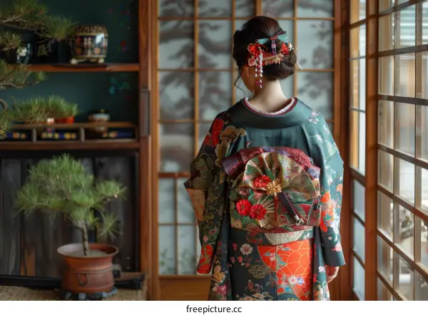 Maiko in Traditional Kimono at Kiyomizu-dera Temple, Kyoto