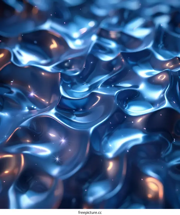 Blue Abstract 3D Rendering of a Wavy Surface with Stars