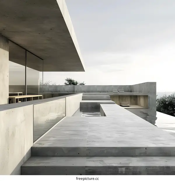 Modern Concrete House with Infinity Pool and Minimalist Design