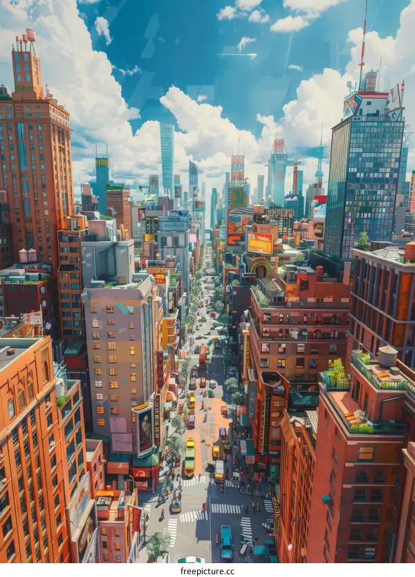 Aerial View of a Vibrant Futuristic Cityscape with Diverse People