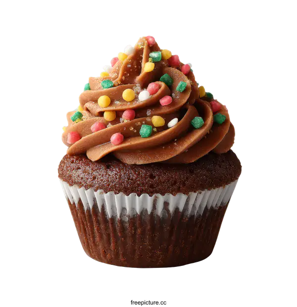 [Transparent Background PNG]Delicious Chocolate Cupcake with Festive Sprinkles