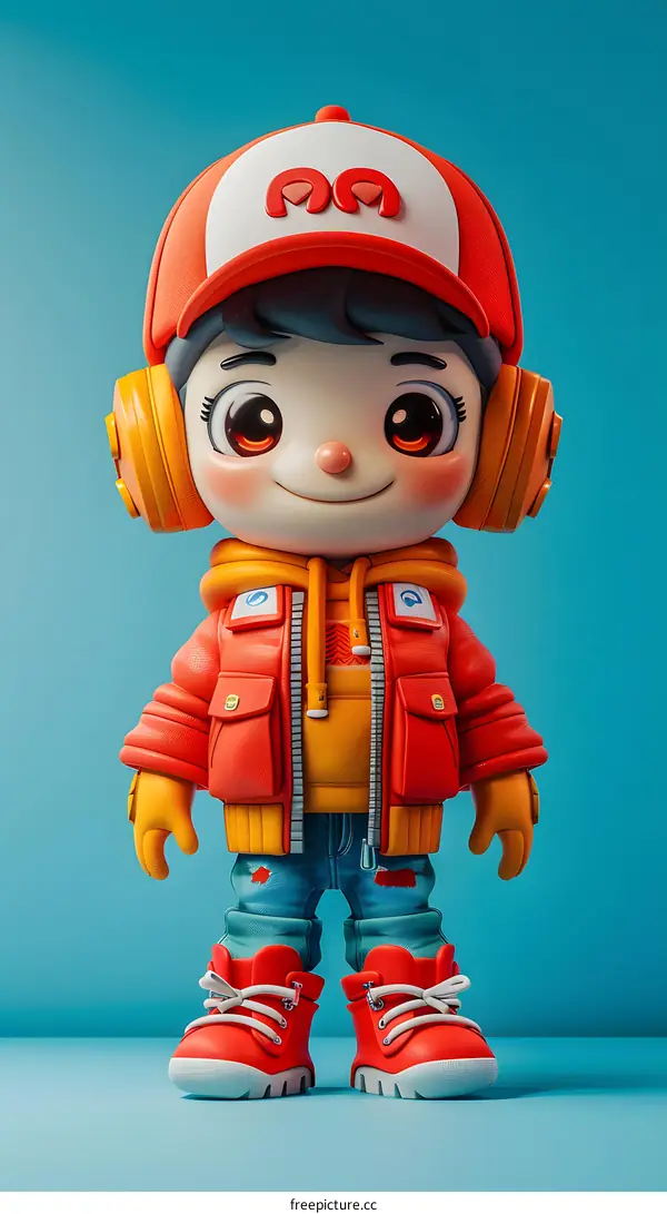 3D cartoon character of a boy wearing a red cap and headphones