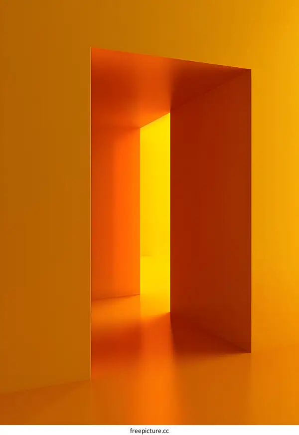 Abstract Orange Yellow Minimalist Room Interior 3D Render