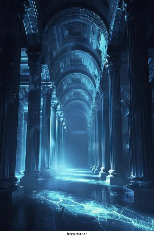 Ancient Greek Temple Hallway with a Blue Hue