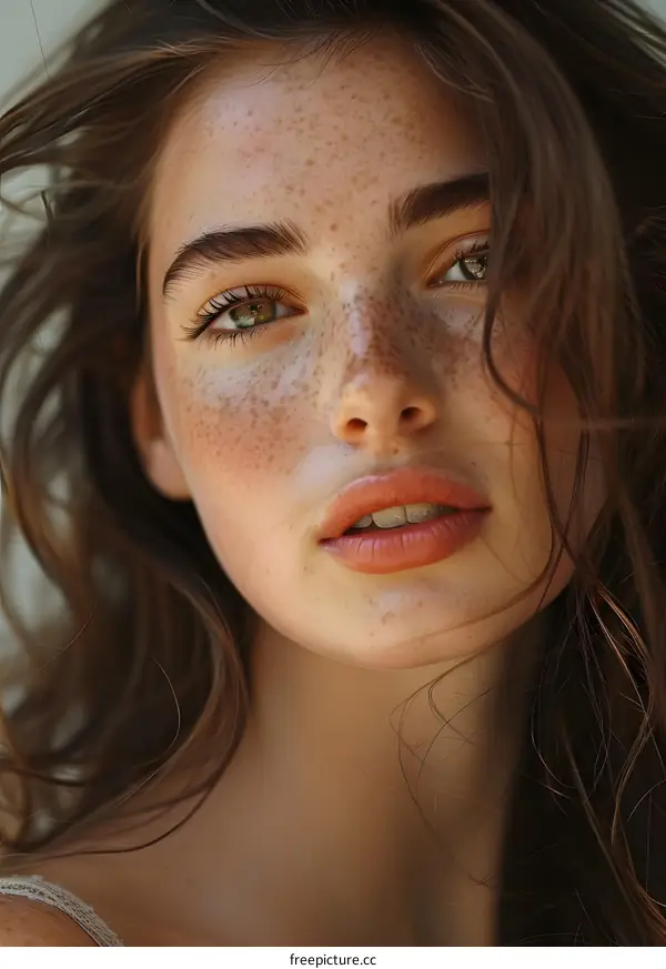 Close-up Portrait of a Young Woman with Freckles