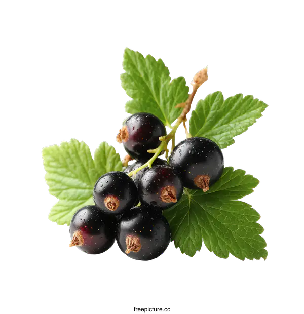 [Transparent Background PNG]Fresh Black Currants with Leaves