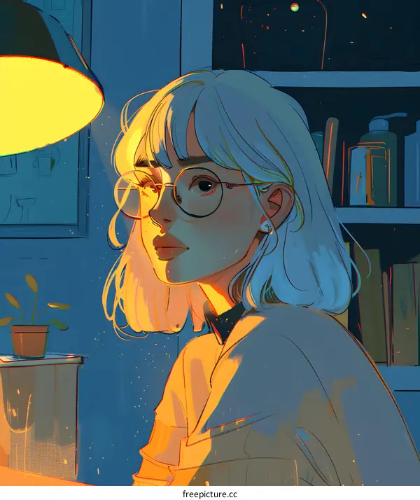 Girl With Glasses Sitting Under Light