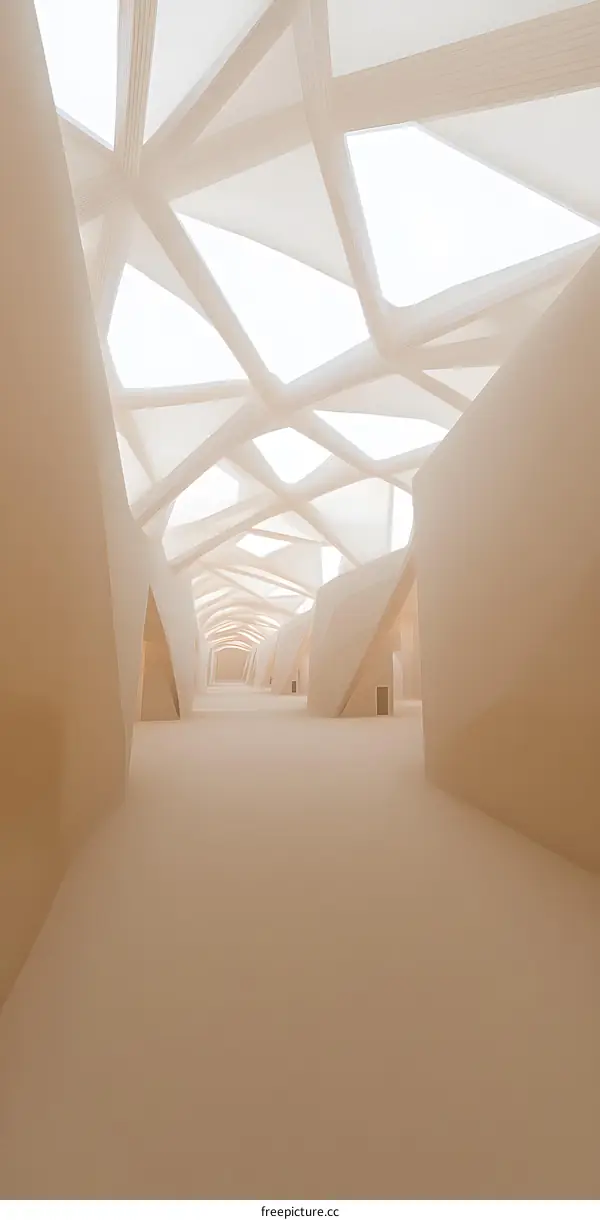 Abstract Geometric Interior Design With White Walls And Skylights