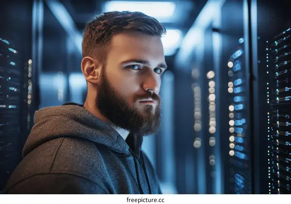 Caucasian Man in Server Room