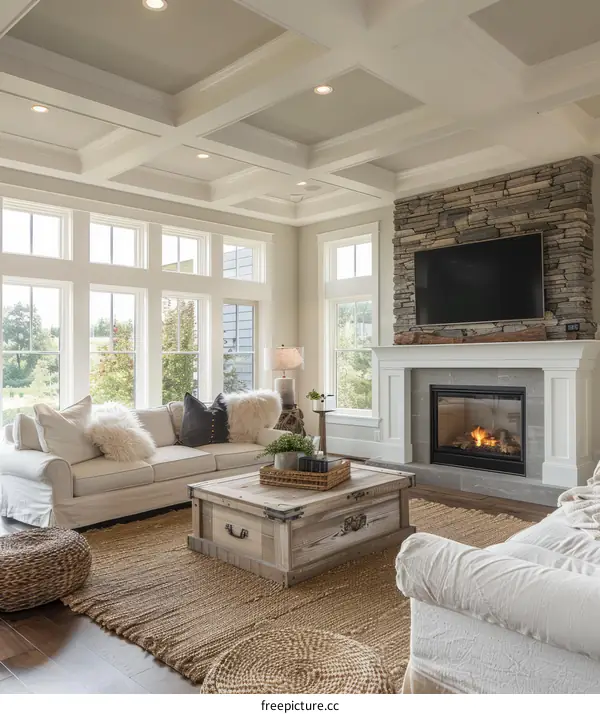 Bright and Airy Living Room With Fireplace