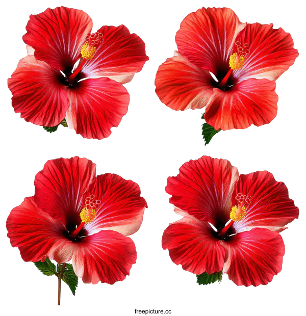 [Transparent Background PNG]Beautiful Red Hibiscus Flowers Pattern