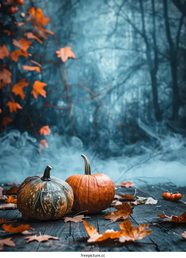 Two Pumpkins in the Woods