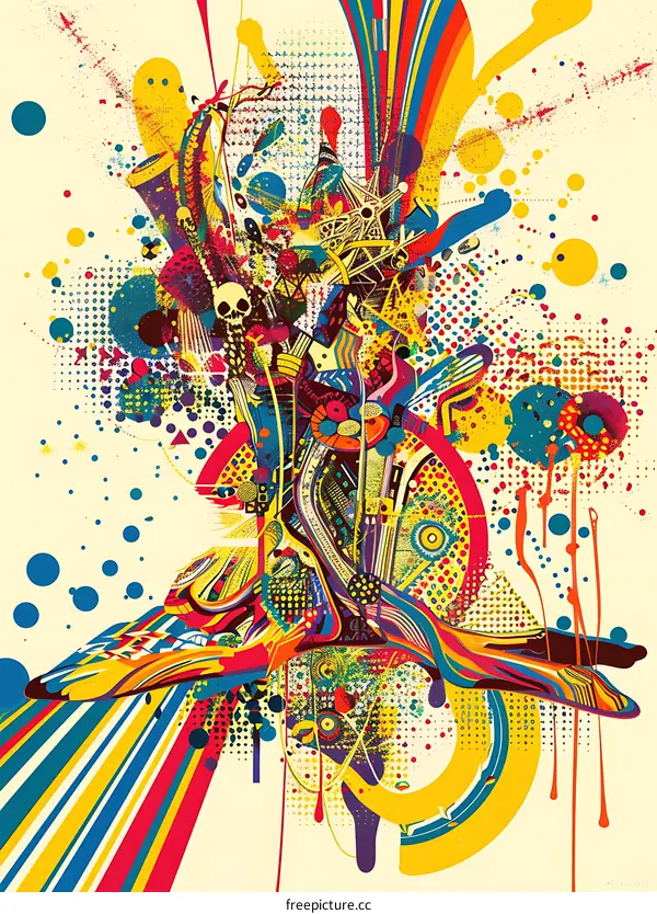 Abstract Psychedelic Art with Colorful Shapes and Patterns