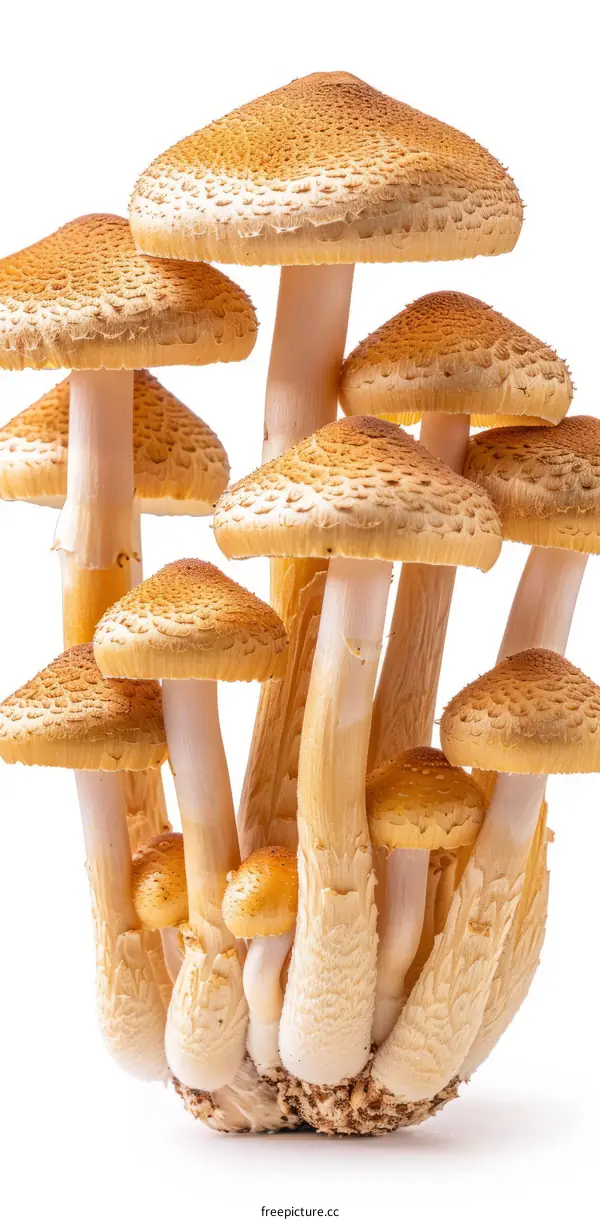 Cluster of brown mushrooms isolated on white background