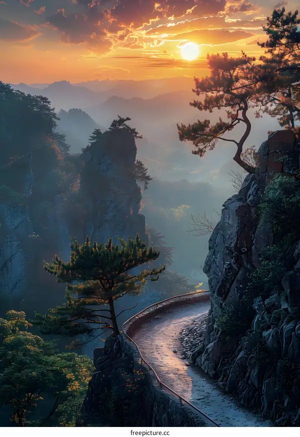 Mountain Path Sunset Landscape