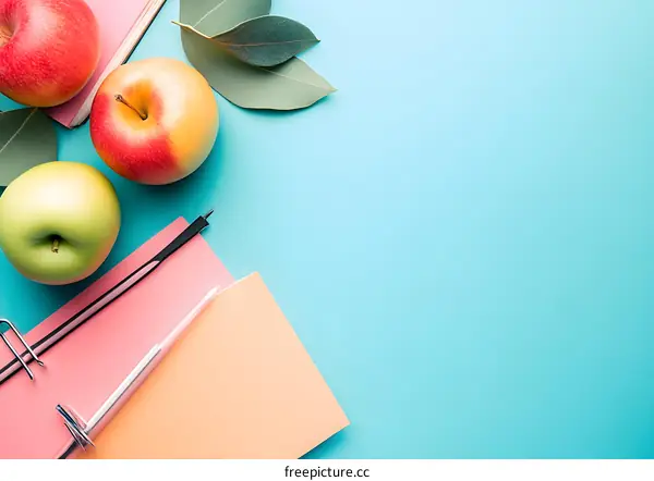 Blue Background with Apples and Stationery
