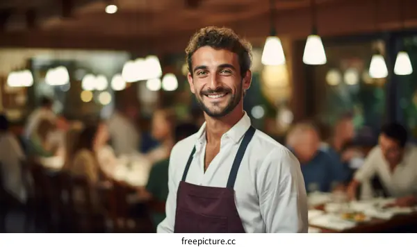 Portrait of a happy waiter in a restaurant