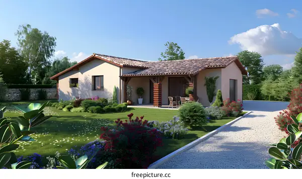 Modern Ranch Style House with Green Grass