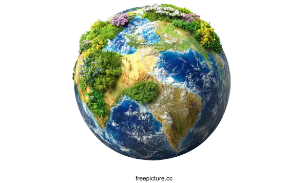 [Transparent Background PNG]Earth Globe with Lush Vegetation Illustration