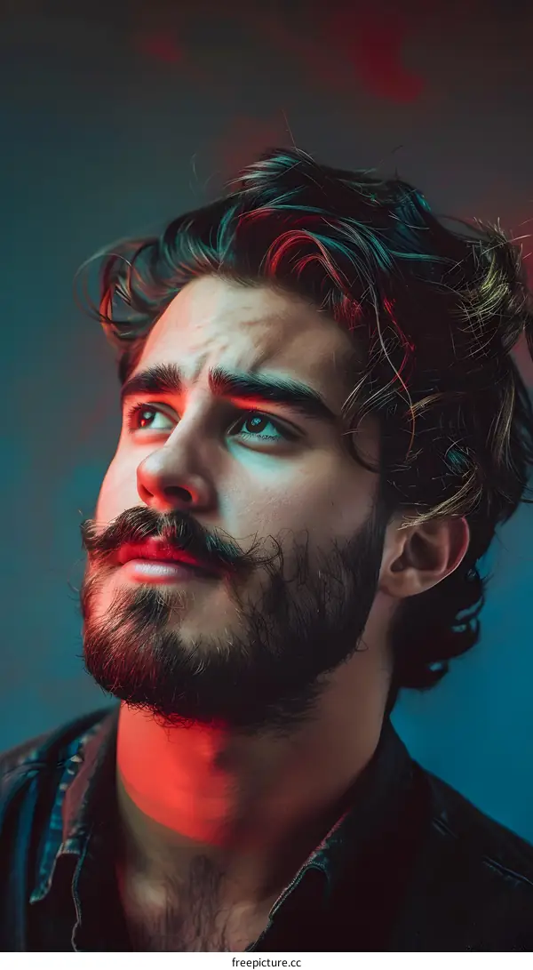 Portrait of a Man with a Beard Looking Upwards