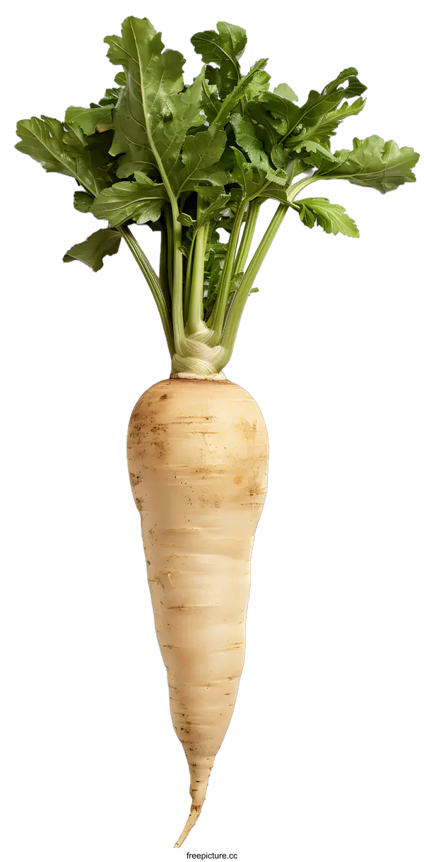 [Transparent Background PNG]Fresh Parsnip Root with Green Leaves Isolated on White Background