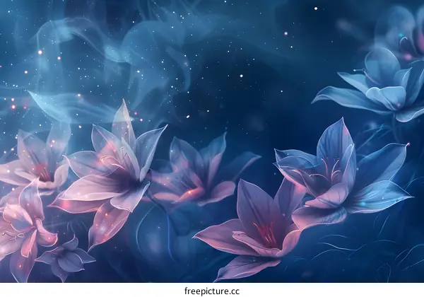 Fantasy flowers bloom in the night sky