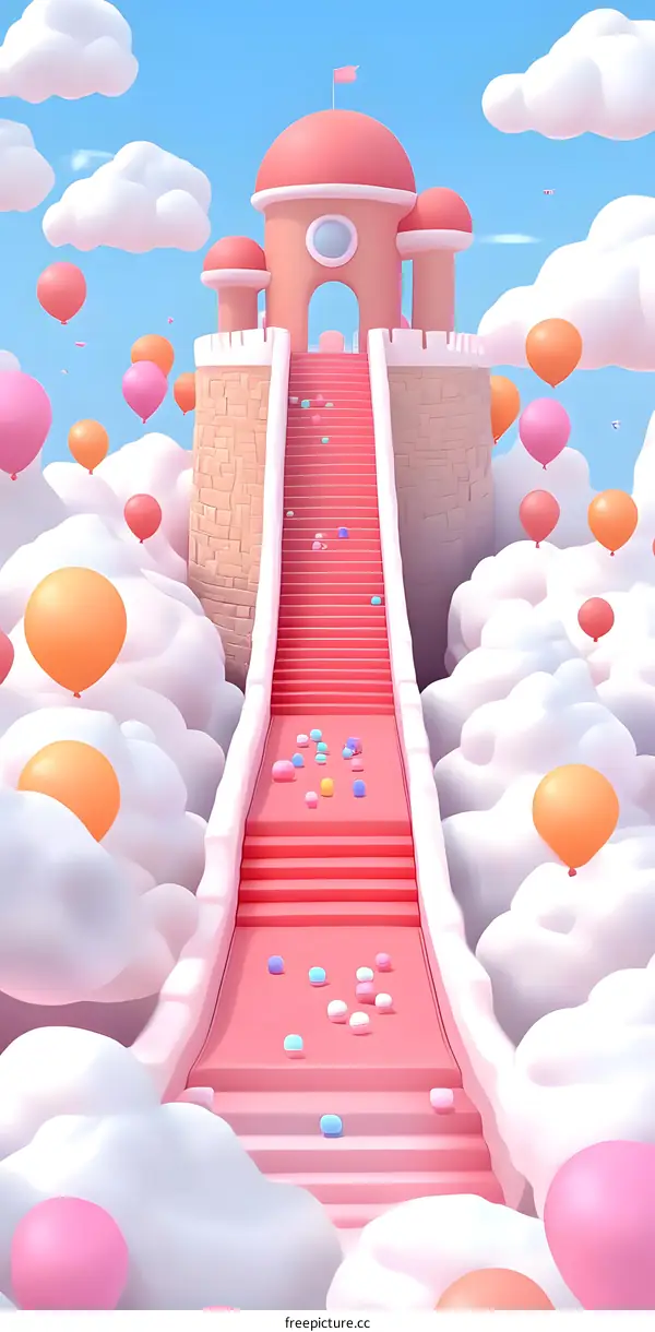 Pink Castle Stairs in the Sky