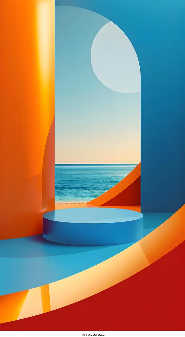 Summer Minimalist Product Display With Ocean View