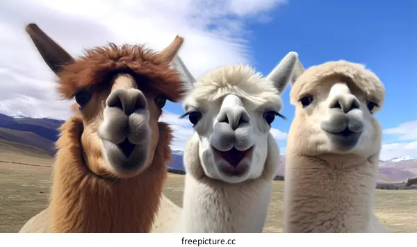 Three Alpacas Looking into the Camera