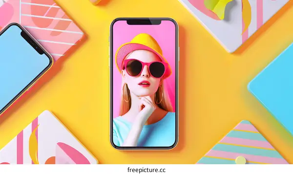 Modern Minimalist Style Woman Wearing Sunglasses and a Hat on a Phone Screen