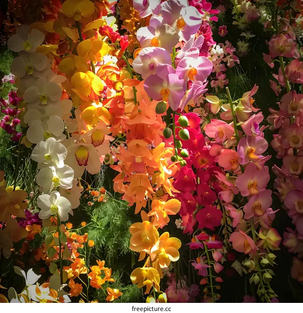 Colorful Orchids Blooming in a Garden