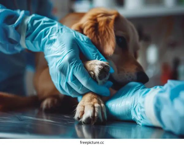 Veterinarian Examining Dog's Paw