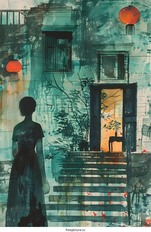 Woman standing in front of a house