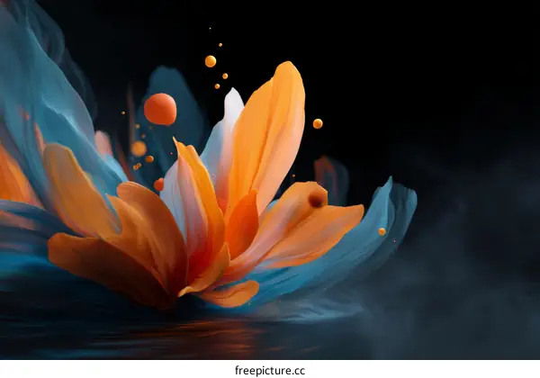 Abstract Floral Composition in Orange and Teal