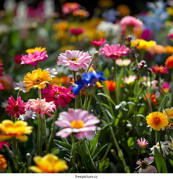 Colorful Flowers In A Garden Meadow