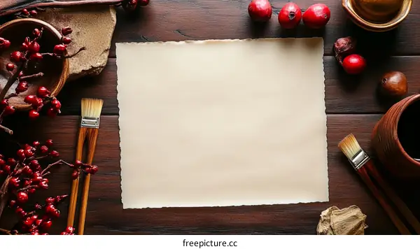 Blank Paper for Art Supplies on Wooden Table