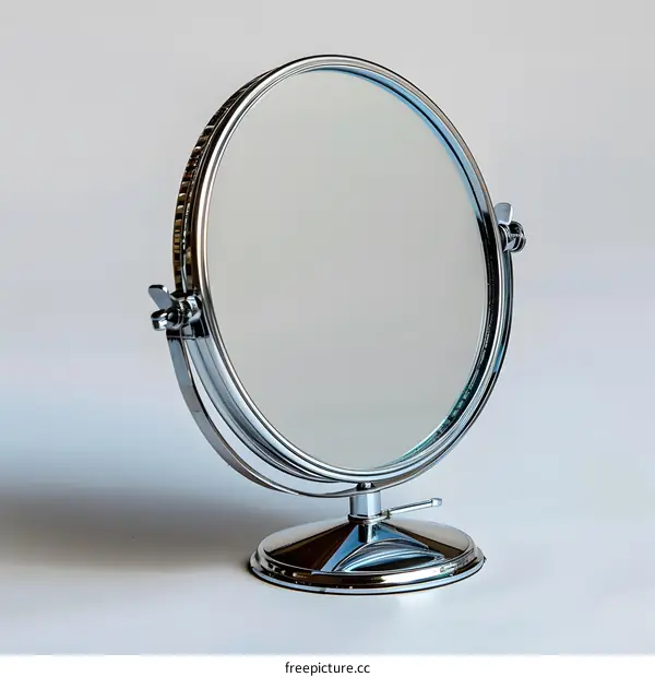 Chrome Round Stand Mirror Reflection