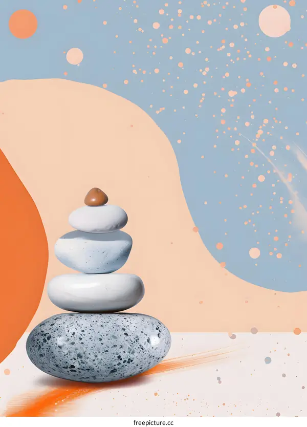 Abstract Stacked Stones on a Colorful Background