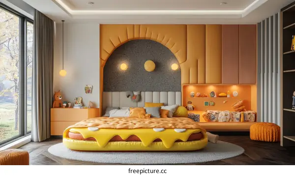 Colorful Kids Room with Unique Pizza Bed