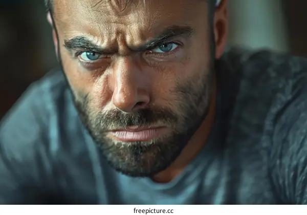Close Up Portrait of a Man with Intense Expression