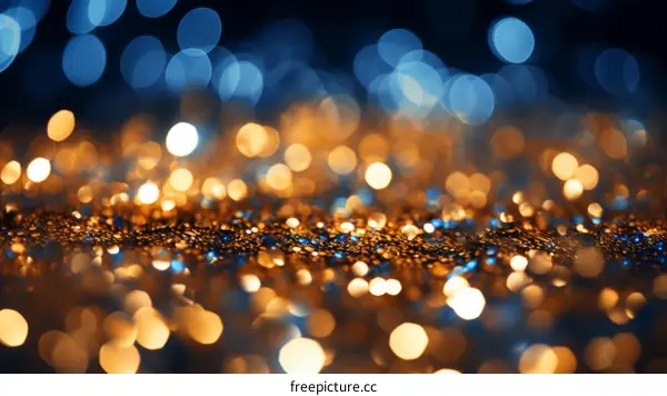 Blue and Gold Shimmering Glitter Texture with Bokeh Lights