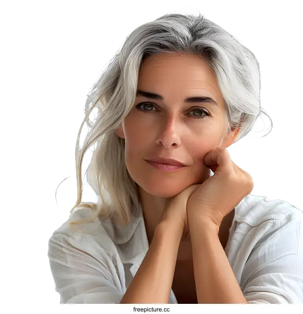 [Transparent Background PNG]Portrait of a Beautiful Woman with Gray Hair
