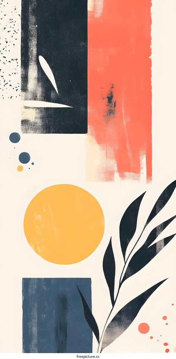 Abstract Minimalist Art with Geometric Shapes and Branch