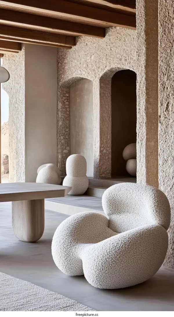 Modern Minimalist Interior Design with Fluffy Armchair