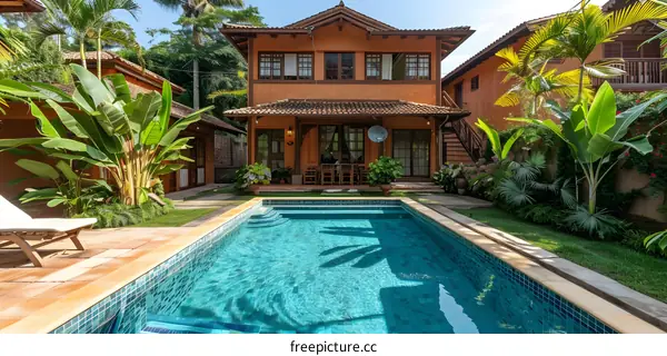A beautiful house with a pool in a tropical setting