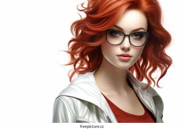 portrait of a beautiful redheaded woman wearing glasses