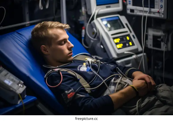 Young male patient sleeping in a hospital bed