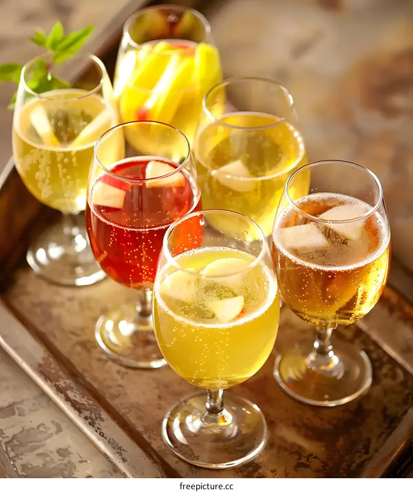 Variety of Apple Cider Sangria in Glasses