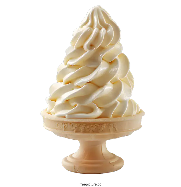 [Transparent Background PNG]Vanilla soft serve ice cream on waffle bowl