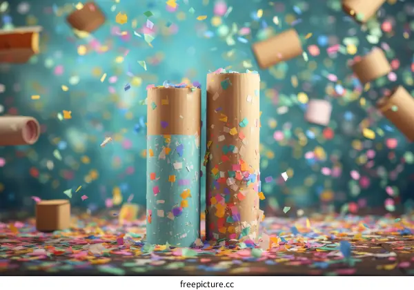 Party Time: Two Party Poppers with Confetti Explosion